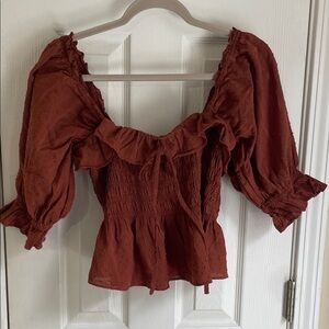 Indigo Blue Women's Ruffled Terracotta Cottagecore Boho Blouse